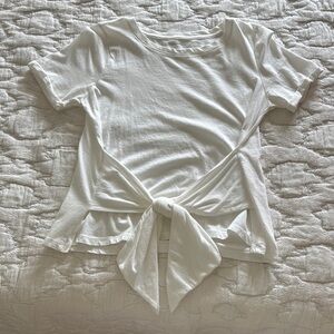 Anthropologie White Short Sleeve Tie-Front Tee